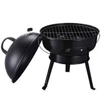 Outsunny Barbecue à charbon ronde portable barbecue de jardin résistant avec couvercle métal 36,5 x 36,5 x 54 cm noir(m-9)