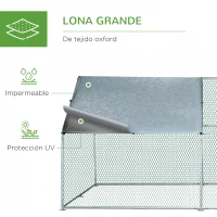 PawHut Jaula de Aves de Metal Galvanizado 3x4x1,95 m con Puerta Cubierta de Tela Oxford Resistente a los Rayos UV Plata(m-4)