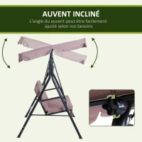 Outsunny Balancelle de Jardin 3 Places Toit Inclinaison réglable Coussins Assise et Dossier 1,72L x 1,1l x 1,52H m Acier Noir Polyester Marron Clair(m-4)