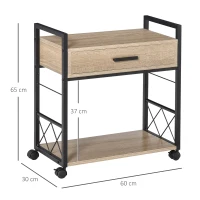 HOMCOM Beistelltisch Servierwagen mit Rädern Küchenwagen Kaffeetisch mit Schublade Ablage Sideboard beweglich Spanplatte Natur 60 x 30 x 65 cm(m-3)