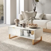 HOMCOM Elegant Marble Effect Storage Coffee Table - White(m-2)