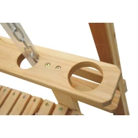 Outsunny 2 Seater Garden Swing Seat, Wooden Swing Chair Bench with Cup Holders for Outdoor Porch Patio, Natural(m-7)