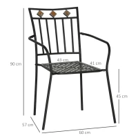 Outsunny Lot de 2 chaises de jardin en métal époxy façon fer forgé avec mosaïque - accoudoirs(m-3)