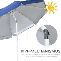 Outsunny Strandschirm mit Seitenwand, neigbar, 2 Taschen und 2 Fenster, inklusive Tragetasche, Ø191 x 211 cm, Blau+Weiß(m-4)