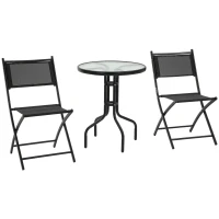 Outsunny Ensemble bistro de jardin 3 pièces 2 chaises pliables + table basse ronde verre trempé métal époxy toile en maille haute densité(m-10)
