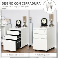 Vinsetto Cajonera de Oficina con Ruedas Mueble con Cerradura 2 Cajones y 1 Archivador para Tamaño A4 Carta 39x48x60 cm Blanco(m-6)
