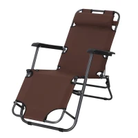 Outsunny Chaise Longue inclinable transat Bain de Soleil fauteuil relax jardin 2 en 1 Pliant têtière Amovible Charge Max. 136 Kg Toile Oxford Facile d'entretien Marron(m-10)