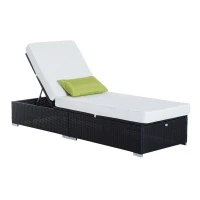 Outsunny Lettino Prendisole da Giardino , Sdraio da Piscina di Lusso in PE Rattan e Alluminio con Cuscino, 195x68x31 cm(m-1)