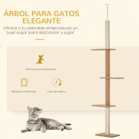 PawHut Árbol Rascador para Gatos de Suelo a Techo Torre para Gatos con Altura Ajustable 43x27x228-260 cm Marrón Claro y Beige(m-4)