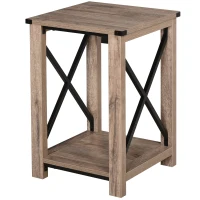 HOMCOM Mesa Auxiliar Mesa de Café Estilo Retro Industrial con Estante Inferior de Almacenaje Multifuncional Marco de Forma X 40,5x40,5x60 cm Roble(m-11)