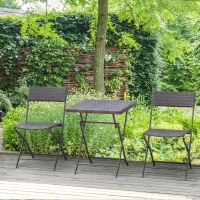 Outsunny Conjunto de Muebles de Jardín Plegable de 3 Piezas Juego de Sillas y Mesa de Ratán para Patio Balcón Jardín Diseño Trenzado Elegante Mesa de 60x60x72 cm Negro(m-2)