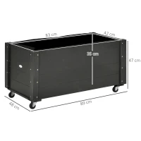 Outsunny Fioriera da Giardino con Foro di Drenaggio e Rotelle, in Legno di Abete, 89x48x47 cm, Nera(m-3)