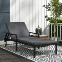 Outsunny Tumbona de Ratán Sintético con Respaldo Ajustable en 5 Posiciones Cojín y Ruedas 73x200x48 cm Gris Oscuro y Negro(m-2)