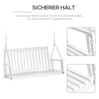Outsunny Gartenschaukel für 2 Personen Schaukelbank Hängebank Massivholz Patio Terrasse Hinterhof Weiß 117 x 69 x 60 cm(m-5)