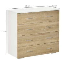 HOMCOM Kommode mit 4 Schubladen Badezimmerschrank Schubladenschrank für Schlafzimmer Wohnzimmer Eiche Weiß 76x35x72 cm(m-3)
