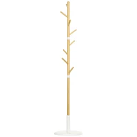 HOMCOM Albero Appendiabiti a 8 Ganci con Base Rotonda in Bambù, Legno e Metallo, Ø37.8x175.6 cm, color Legno e Bianco(m-1)