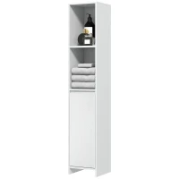 HOMCOM Columna Auxiliar de Baño Armario de Baño con Puerta 2 Estantes Abiertos Antivuelco Estilo Moderno 30x30x160 cm Blanco(m-11)