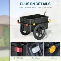 HOMCOM Remorque vélo remorque de transport pour vélo 144L x 59l x 80H cm barre d'attelage universelle acier noir gris(m-7)