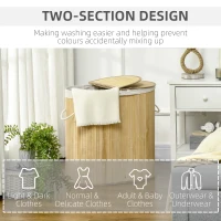 HOMCOM Bamboo Laundry Basket with Lid, 100 Litres Laundry Hamper with 2 Sections, Removable Washable Lining, Washing Baskets, 62.5 x 37 x 60.5cm, Natural(m-6)