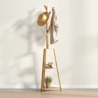 HOMCOM Portemanteau sur pied en bois bambou portant à vêtements 8 patères 3 étagères 46 x 46 x 175 cm naturel(m-7)