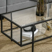 HOMCOM Tavolino da Salotto a 2 Livelli in Acciaio e Vetro Temperato per Casa e Ufficio, 100x55x45.5 cm(m-7)