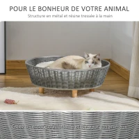 PawHut Panier pour chats surelevé canapé pour animaux en résine tressée imitation rotin lit sur pieds style cosy chic grand confort coussin moelleux lavable intégré 60 x 60 x 23,5 cm gris(m-4)