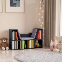 HOMCOM Bibliothèque banc 2 en 1 avec coussins de siège, étagère cube 6 compartiments ouverts et 2 niveaux, meuble de rangement pour salon, chambre à coucher, bureau, 102 x 30 x 61 cm, noir(m-2)