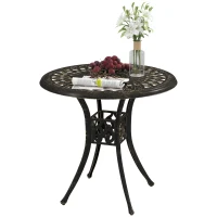 Outsunny 78 cm Round Garden Dining Table with Parasol Hole Antique Cast Aluminium Outdoor Table Only, Bronze Tone(m-11)