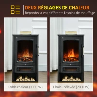 HOMCOM Cheminée électrique foyer électrique poêle 1000 W ou 2000W simulation flammes LED avec thermostat - 44,5 x 32 x 74 cm noir(m-4)