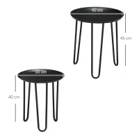 HOMCOM Juego de 2 Mesitas Auxiliares Redondas con Tapa en Forma de Bandeja y Patas de Horquilla Ø40x45 cm y Ø35x40 cm Negro(m-3)