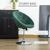 HOMCOM Swivel Dressing Stool, Velvet-feel Upholstered Vanity Chair, Adjustable Height Tub Makeup Chair with Button Tufting and Thick Padding for Bedroom, Green(m-6)