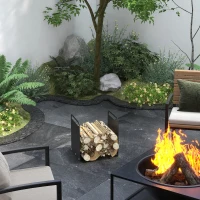 Outsunny Feuerholzgestell, 2 Tragegriffe, Stahlrahmen, bis 30kg, 36x30x36cm, Schwarz(m-2)