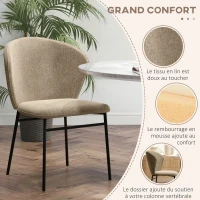 HOMCOM Lot de 2 chaises de salle à manger assise rembourrée en tissu aspect lin pieds en acier stable design moderne marron clair(m-5)