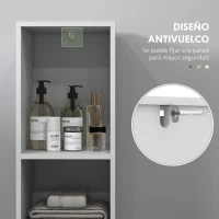 HOMCOM Columna Auxiliar de Baño Armario de Baño con Puerta 2 Estantes Abiertos Antivuelco Estilo Moderno 30x30x160 cm Blanco(m-5)