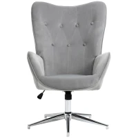 HOMCOM Sillón Individual Tapizado en Terciopelo Sillón con Altura Ajustable Giratorio 360° para 66x73x102,5-111,5cm Gris(m-11)