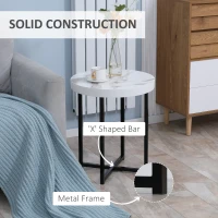 HOMCOM Set of 2 Round Side Table with Metal Legs, Modern End Table Bedside Table for Living Room, Bedroom, White(m-6)