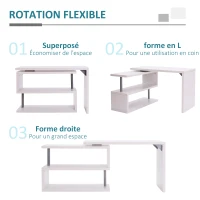 HOMCOM Bureau informatique table informatique table de salle à manger modulable avec bibliothèque adjacente design contemporain mélaminé métal chromé blanc(m-4)