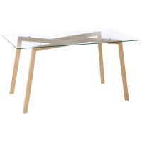 HOMCOM Mesa de Comedor para 6 Personas con Encimera de Cristal y Patas de Acero Efecto Madera 150x75x76 cm Transparente(m-11)