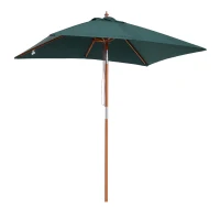 Outsunny Ombrellone da Giardino 2x1.5 m Inclinabile a 6 Stecche con Palo in Legno e Apertura a Corda, Verde(m-4)