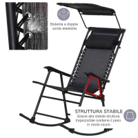 Outsunny Sedia a Dondolo da Giardino Ergonomica, Sdraio da Esterno Pieghevole con Tettuccio Rimovibile in Acciaio e Texteline 105 x 64 x 125cm, Nero(m-6)