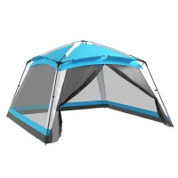 Outsunny Tente de camping familiale - tente dôme 8 personnes tente dôme étanche légère ventilée facile à monter avec sac de transport 4 parois en maille - dim. 360L x 360l x 220H cm bleu clair(m-1)