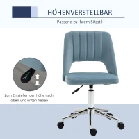Vinsetto Schreibtischstuhl, Höhenverstellbar Homeoffice Stuhl ohne Armlehne, drehbar Bürostuhl mit Samtoptik, Ergonomisch Schminkstuhl für Schlafzimmer, Arbeitszimmer, Blau(m-4)