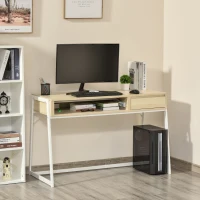 HOMCOM Height Adjustable Standing Desk Modern Home Office Computer Writing Desk with Drawer and Shelf, Natural(m-10)