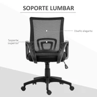 HOMCOM Silla de Escritorio de Malla Giratoria con Altura Ajustable Función de Basculante y Reposabrazos Carga 120 kg Negro(m-6)