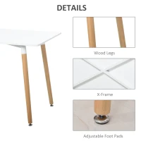 HOMCOM Scandinavian Style Dining Table w/ Wood Legs Adjustable Feet Elegant Home Office Dining Clean Stylish White(m-5)