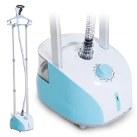 HOMCOM Plancha Vertical 1950W 2 L Plancha de Vapor Vertical con Temperatura Ajustable en 11 Niveles y Barra Telescópica Centro de Planchado Vertical para Hogar Oficina Azul(m-10)