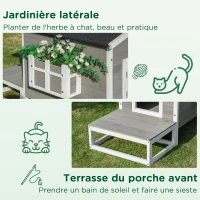 PawHut Maisonnette pour chats niche extérieure surélevé avec terrasse étanche en bois, dim. 115L x 66,5P x 74,7H cm, gris(m-6)