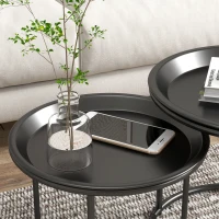 HOMCOM Lot de 2 tables basses rondes gigognes plateaux amovibles style industriel en acier Ø 43 et Ø 35 cm noir(m-8)