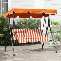 Outsunny 3 Seater Garden Swing Chair, Outdoor Swing Chair with Adjustable Canopy, Mental Frame & Cushions, Orange(m-11)