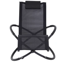 Outsunny Tumbona Mecedora de Jardín Plegable con Reposacabezas Extraíble Sillón Tumbona Ergonómica de Exterior Tela de Texteline para Patios Piscina al Aire Libre 154x80x84 cm Negro(m-9)